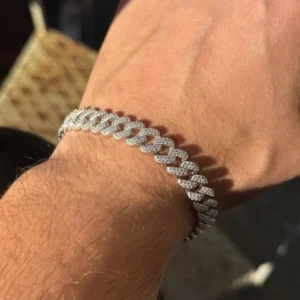 Iced Out 925 Silver Cuban Link VVS Round Cut Moissanite Diamond Bracelet