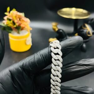 Iced Out Cuban Bracelet VVS Round Cut Moissanite Dimaond 925 Sterling Silver