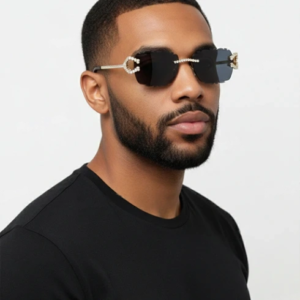 Iced Out VVS Moissanite Diamond Black Rimless Sunglasses 925 Silver Hip Hop Glasses