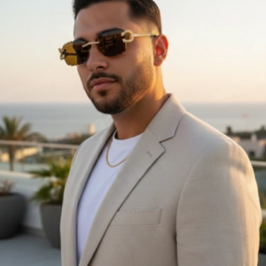 Iced Out VVS Moissanite Diamond Brown Rimless Sunglasses Luxury 925 Silver Hip Hop Shades