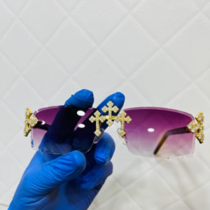 Iced Out VVS Moissanite Diamond Purple Rimless Silver Luxury Sunglasses